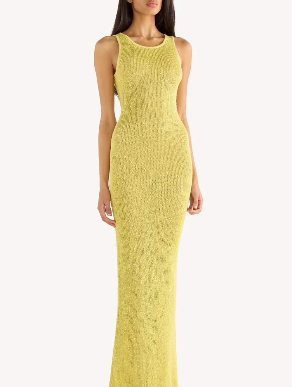VTG 90s Y2K Bisou Bisou Chartreuse Sequin Maxi Column Dress - [M]